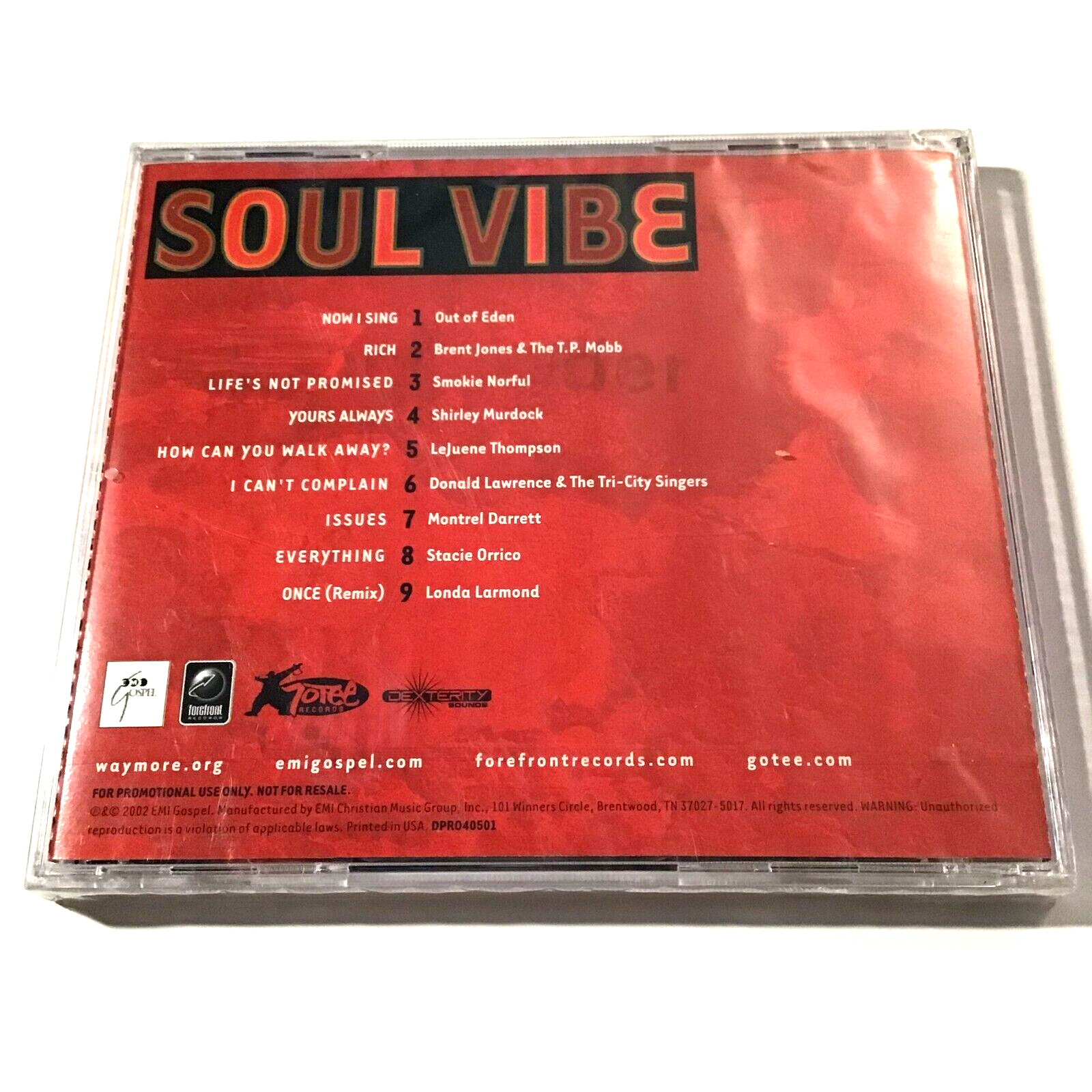 Soul Vibe Compilation Promo CD 2002 Stacie Orrico Out Of Eden, Gospel Various