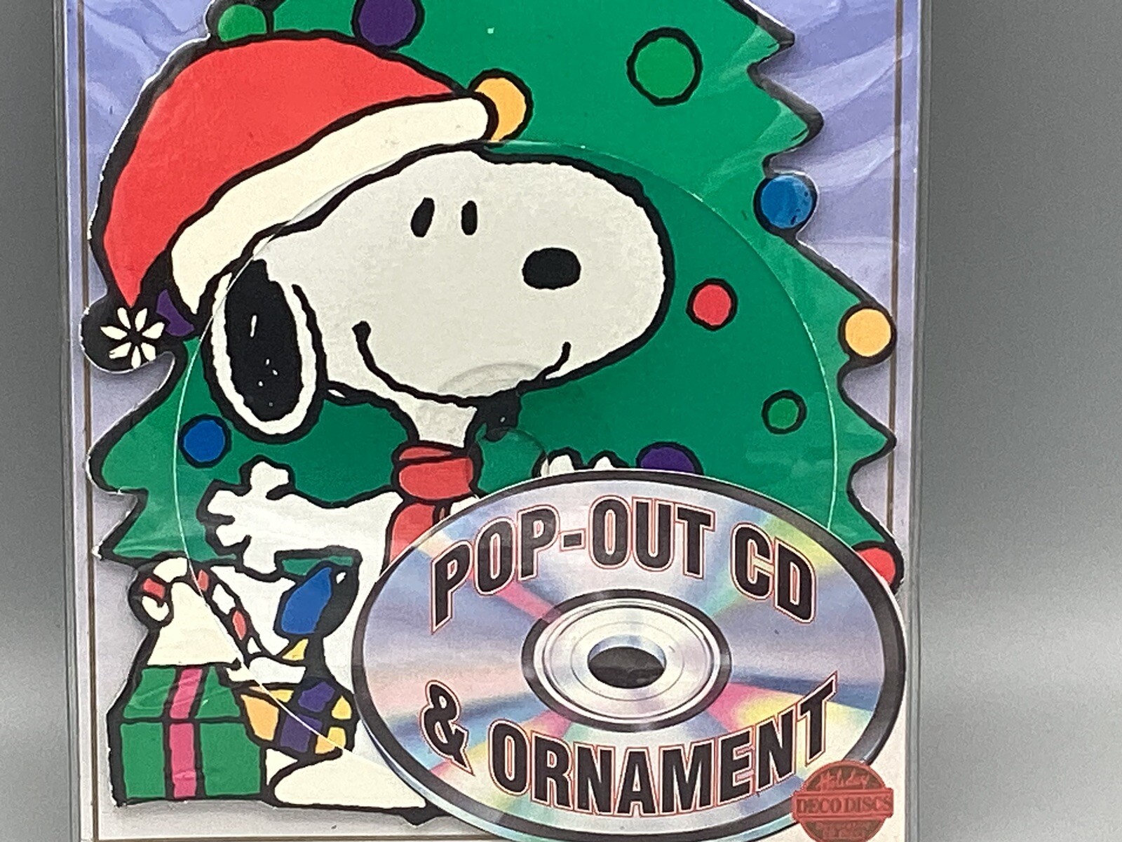 Snoopy Lg Christmas Music CD Tree Ornament VTG 93 CEMA Deco Disc Pop-Out SEALED