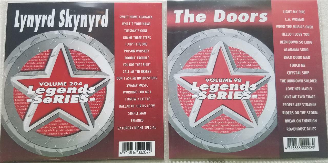 2 CDG LEGENDS KARAOKE DISCS 1970’S CLASSIC ROCK DOORS & LYNYRD SKYNYRD CD+G