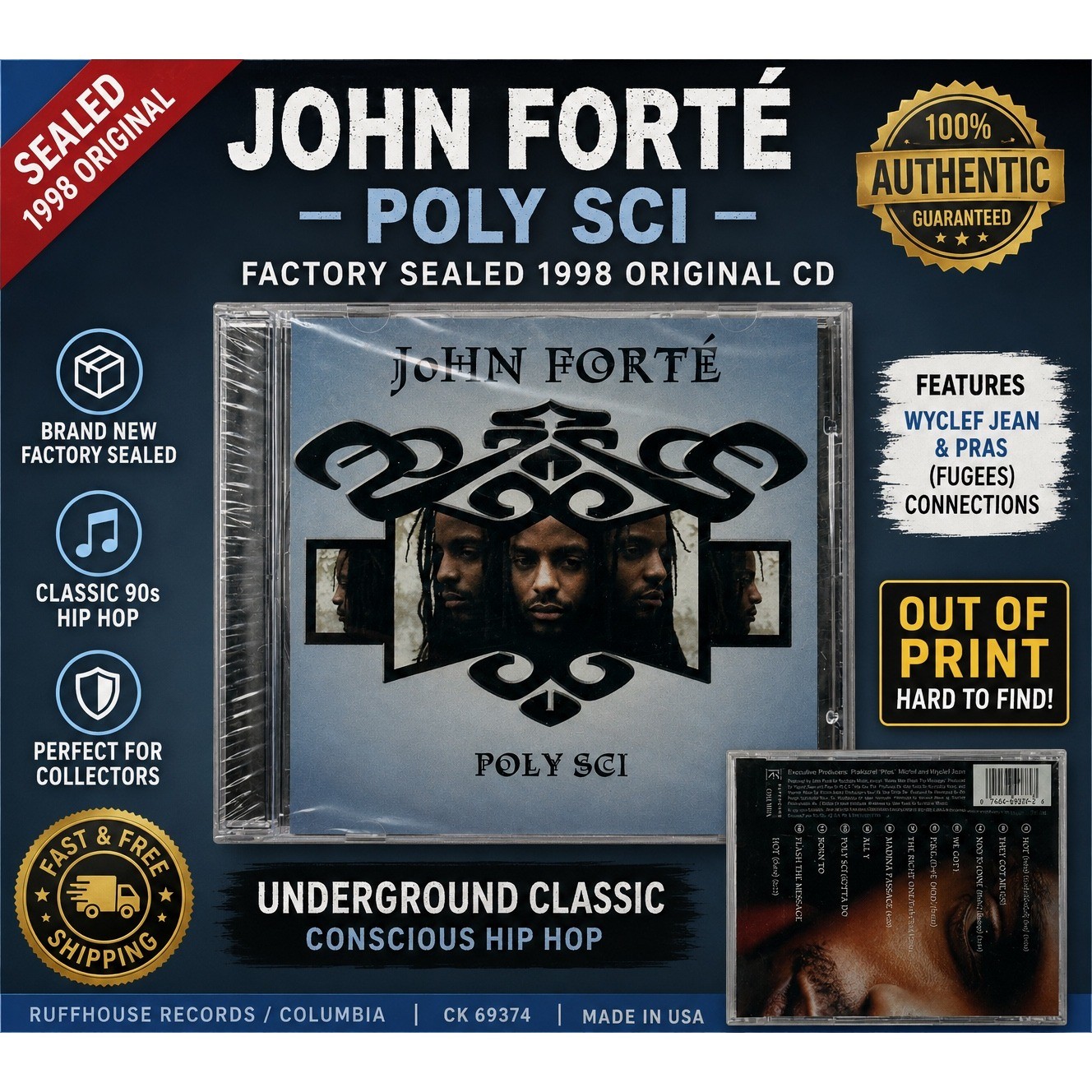 John Forte Poly Sci CD 1998 Original Factory Sealed Ruffhouse Columbia CK 69374