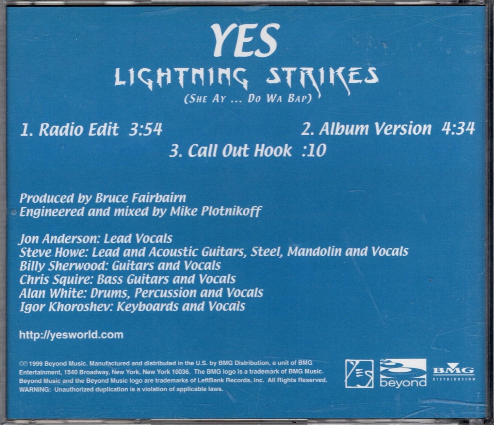 YES “LIGHTNING STRIKES” CD SINGLE 1999 beyond c