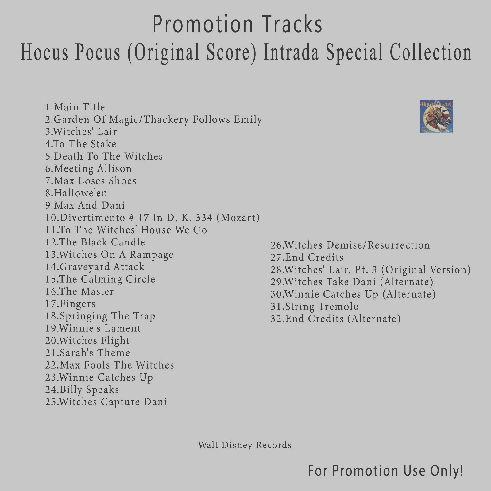 Soundtrack.. White CD. Hocus Pocus (Original Score) Intrada Special Collection