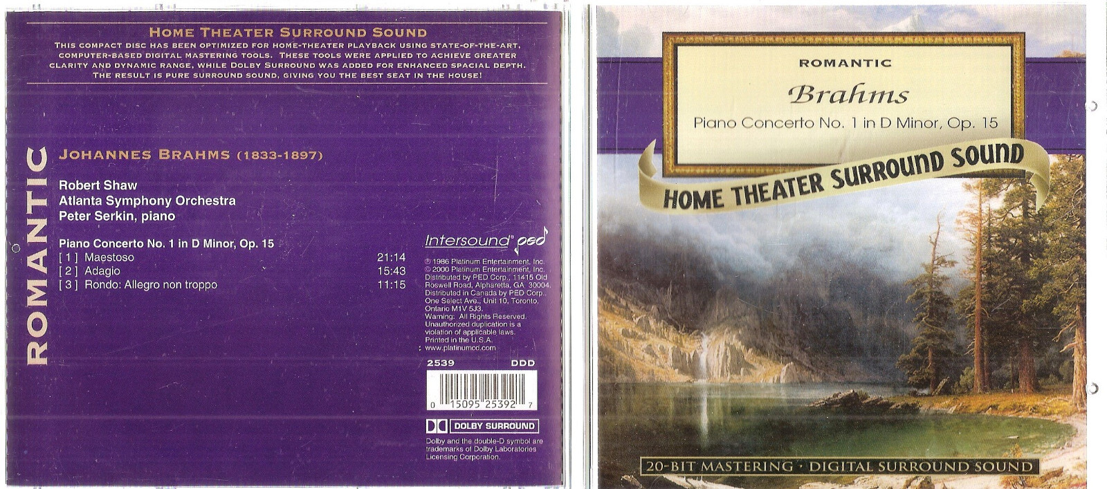 Romantic – Brahms: Piano Concerto no 1 (CD, 2000, Intersound) Nice! #0223LW