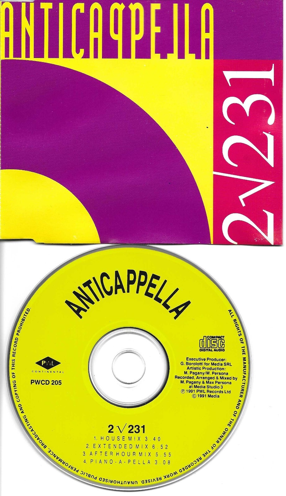 ANTICAPPELLA 2 231 w/ 3 RARE MIXES & PAINO A PELLA Europe CD Single USA seller