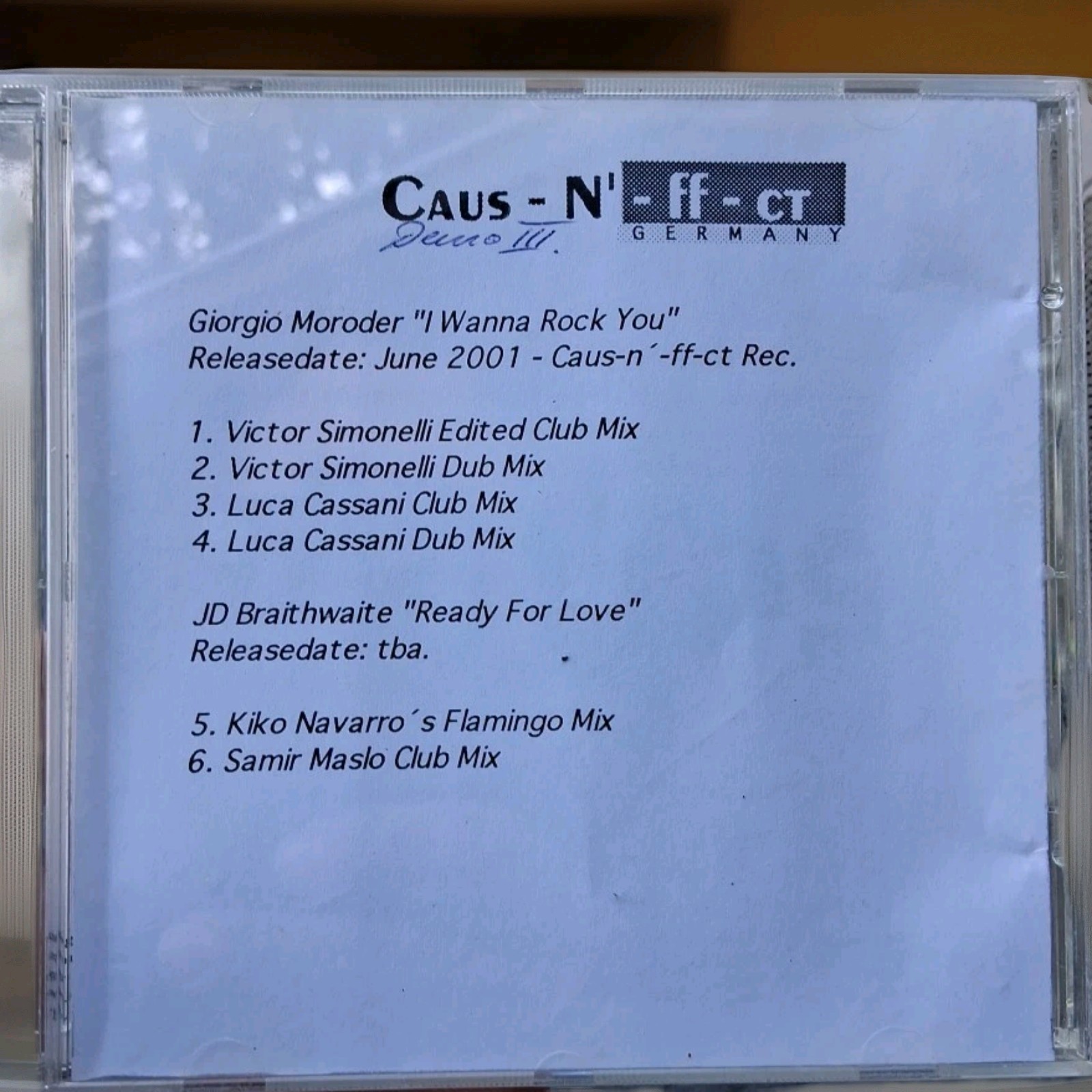 Giorgio Moroder Demo CD Caus – N’- Effect Studio Germany Rare