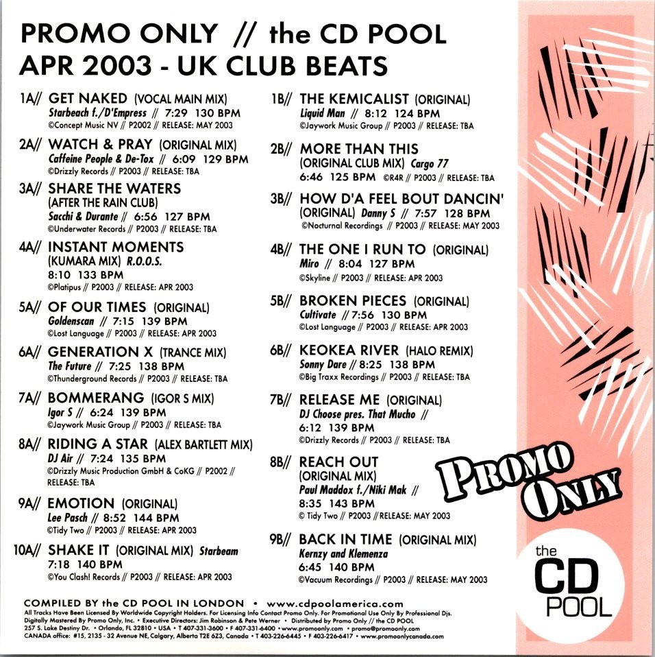 Promo Only UK Club Beats April 2003 DiscA and DiskB – CD