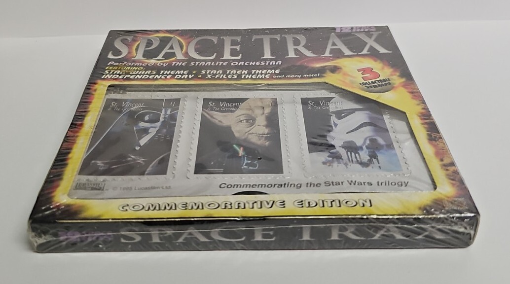 Space Trax CD COMMEMORATIVE EDITION Starlite Orchestra 1997 + 3 Star Wars Stamps
