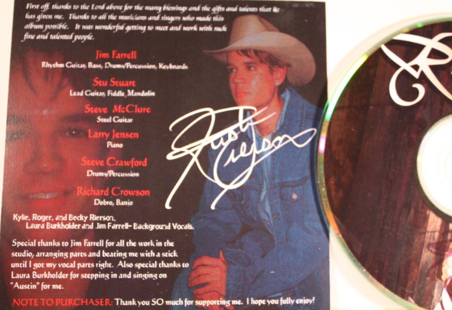 RUSTY “RUSTY RIERSON” (CD) Traditional Country 10 Tracks VG Cond Ships Free