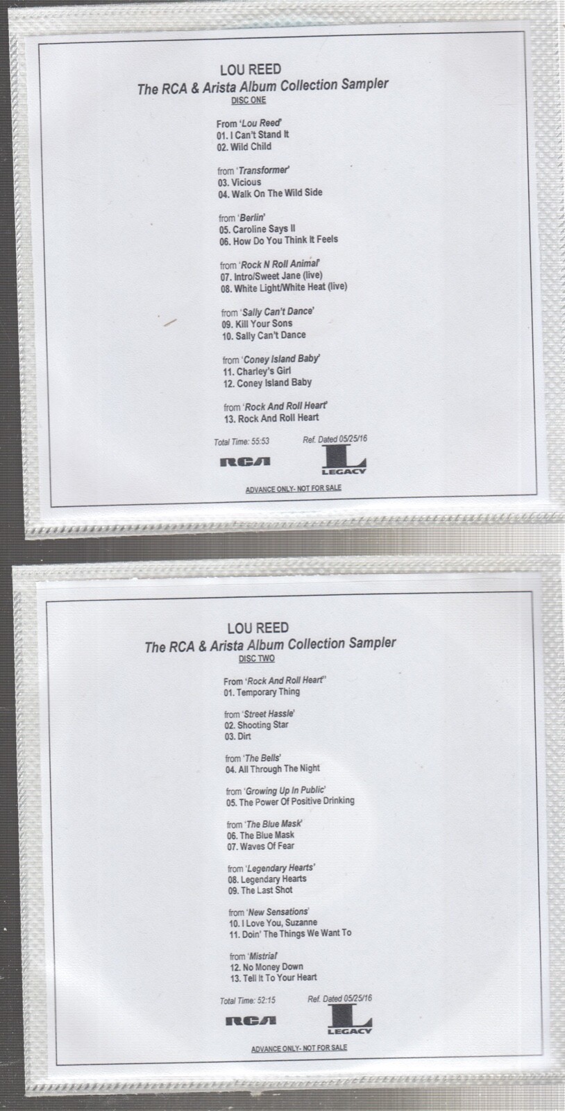 lou reed the rca & arista album collection SAMPLER 2x cd promo