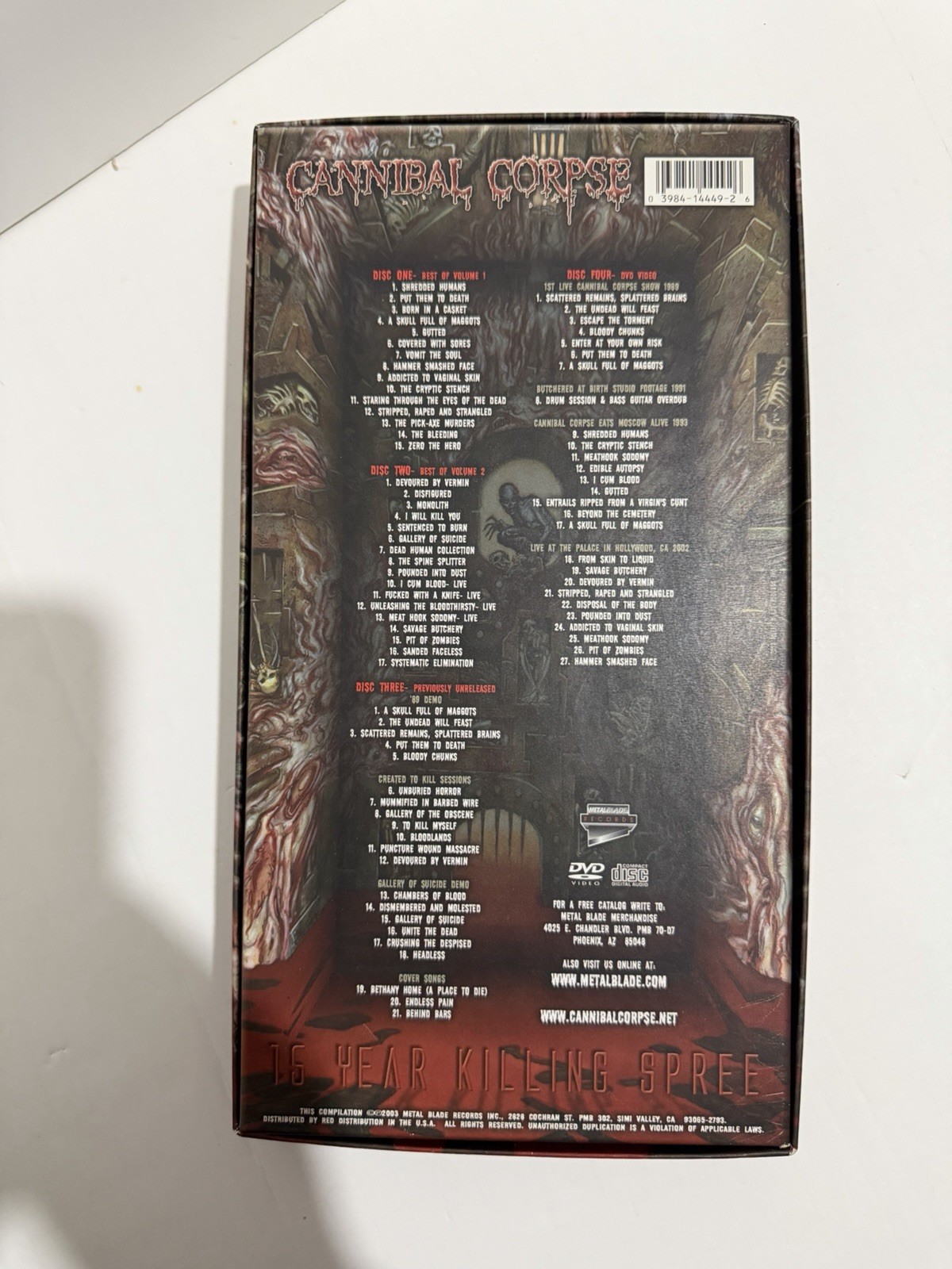 Cannibal Corpse 15 Year Killing Spree Boxset 3 CD’s & 1 DVD Complete 2003