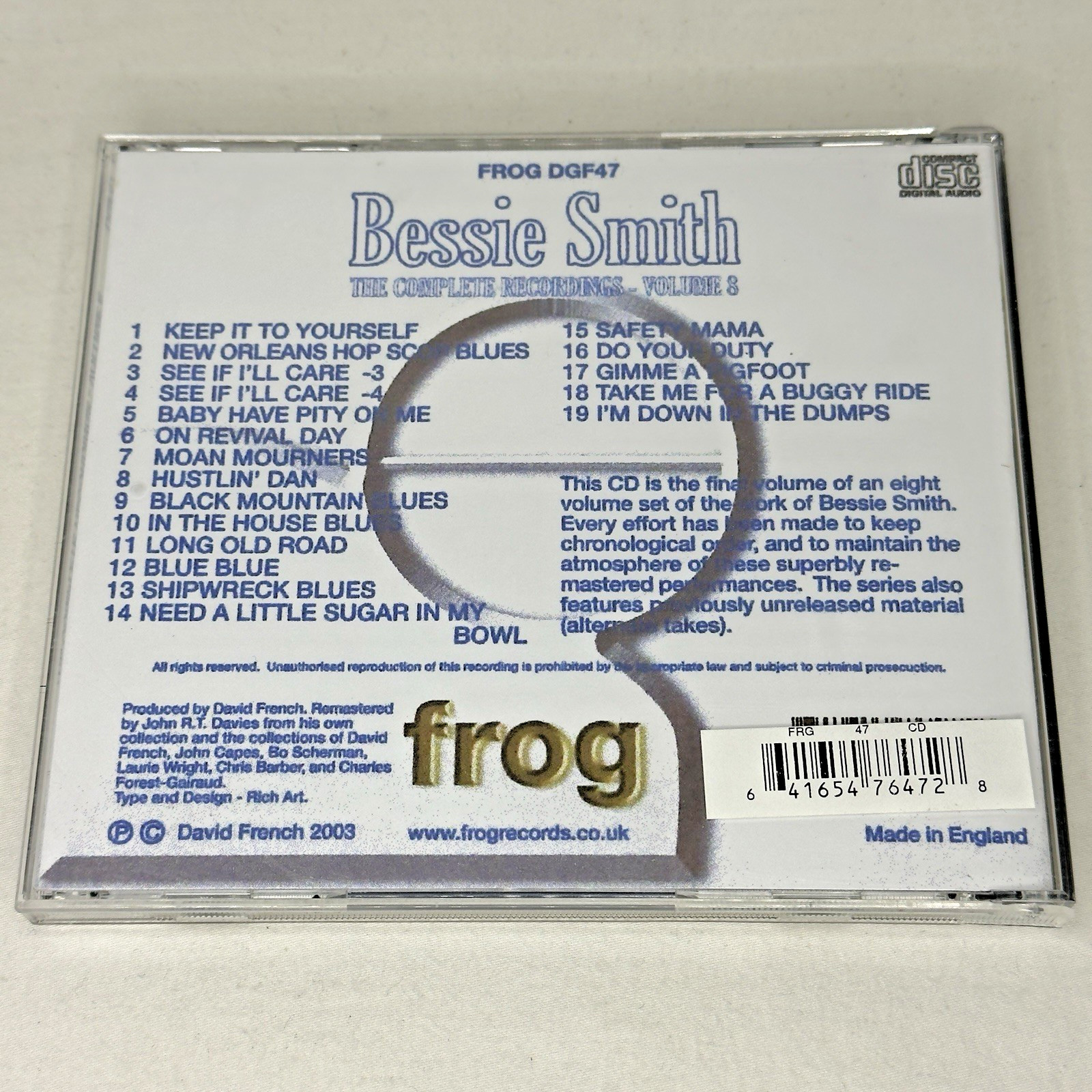 BESSIE SMITH Complete Recordings Vol. 8 – CD (2003 Frog UK)